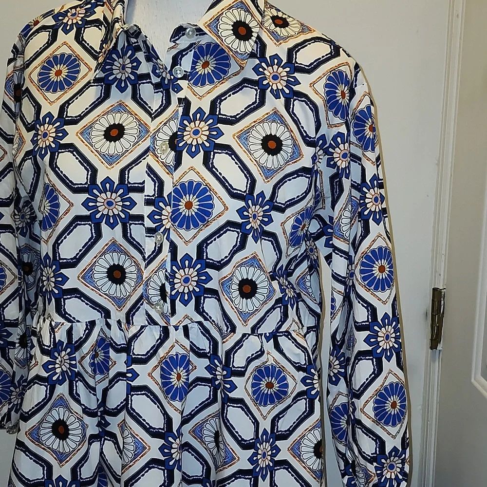 Maeve Anthropologie Blue White Pattern Midi Dress Bettina - Picture 4 of 10